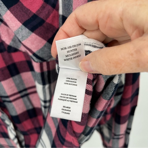 Rails Womens Hunter Plaid Shirt Size XXL Button Down Mulberry White Indigo - Picture 11 of 12